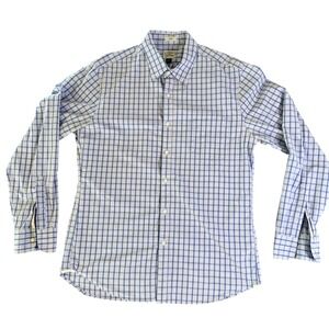 J.CREW Slim Fit Shirt L 2-Ply Cotton Blue White Grid Windowpane Office Preppy